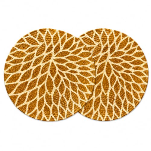 Image of Zimittory Round Cotton Dining Table Mats Set of 2, 14-inch, Gold Leaf