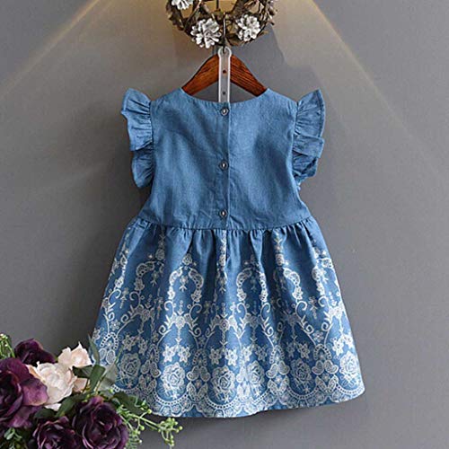 Jchen(TM) Vestido de verão de princesa para meninas e bebês com bordado de brim vestido de princesa