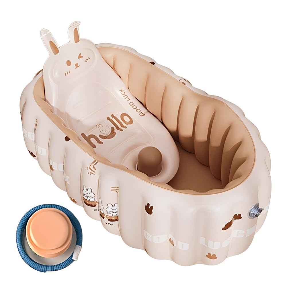 RANJIMA Vasca da bagno gonfiabile con schienale, navicella antiscivolo per neonati e neonati,Vasca da bagno portatile da viaggio con sedile e pompa ad aria,Mini piscina ad aria per ragazzi e ragazze