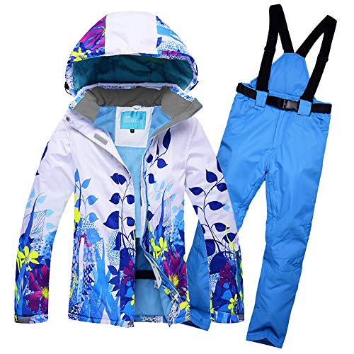 GS Snowing Women's Windproof and Waterproof Snowboard Colorful Ski Jacket and Pants Set Blue XX-Large