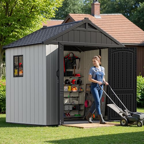 GUNJI 8 x 6 FT Resin Tool Shed, All-Weather Outdoor