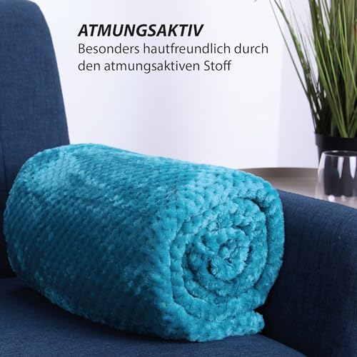Bestlivings Kuscheldecke Flanell Decke 150x200cm (Petrol) Flauschige Struktur Wohndecke für Sofa, Couch und Bett, Tagesdecke Oeko-TEX - Sofaüberwurf