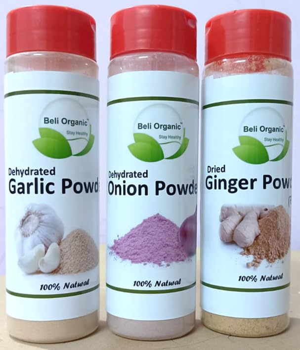 Beli Organic Onion Powder, Garlic Powder and Ginger Powder (Adrak/Saunth) 1 Pack of Each (3*75 gm) with Sprinkler Cap Bottle | For Cooking or Seasoning 100% Natural Combo of Dried Onion-Ginger-Garlic (B0D37Q56NN) Amazon Price History, Amazon Price Tracker