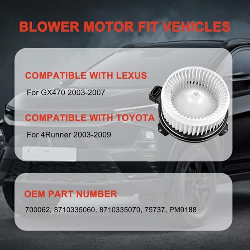 Image of AC Blower Motor Fan HVAC Heater Motor Replacement 700062 Compatible with Lexus for GX470 2003-2007, for Toyota for 4Runner 2003-2009 8710335060, 8710335070
