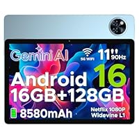 DOOGEE U11 Tablet Android 16, Tablet 11 Pollici, 16GB RAM + 128GB ROM/2TB TF, 8580Amh, 7.9mm Thin, T7200 Octa-core, 90Hz 13MP, Gemini AI, Support Face Unlock/GPS/Blu