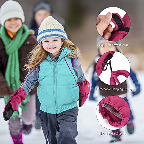 Image of MCTi Kids Mittens Waterproof Winter Ski Warm Sherpa Lined Long Cuff with String