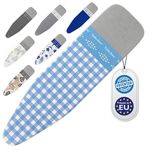 Bartnelli Ironing Board Cover and Pad, Made in Europe with New Patent Technology | 54x15 Iron Board Replacement Cover Featuring Park & Turbo Zone, Scorch Resistant 100% Cotton Thick Layered Top 