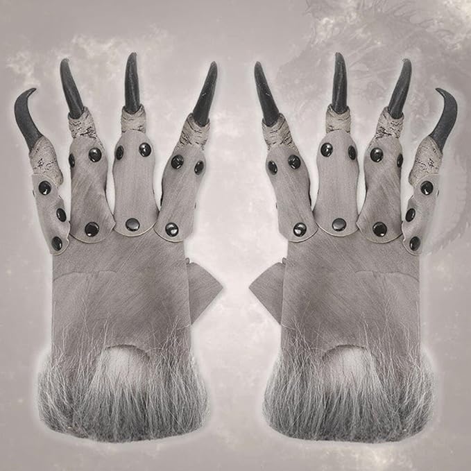 AYILUOBE Halloween Dragon Claw Gloves Leather Horrific Wolf Werewolf Gloves Animal Paw Glove for Halloween Costume Party Prop