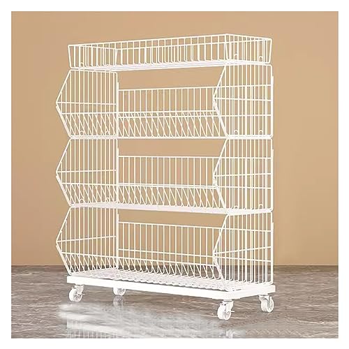 Cesta organizadora con ruedas de alambre blanco para alimentos y bocadillos