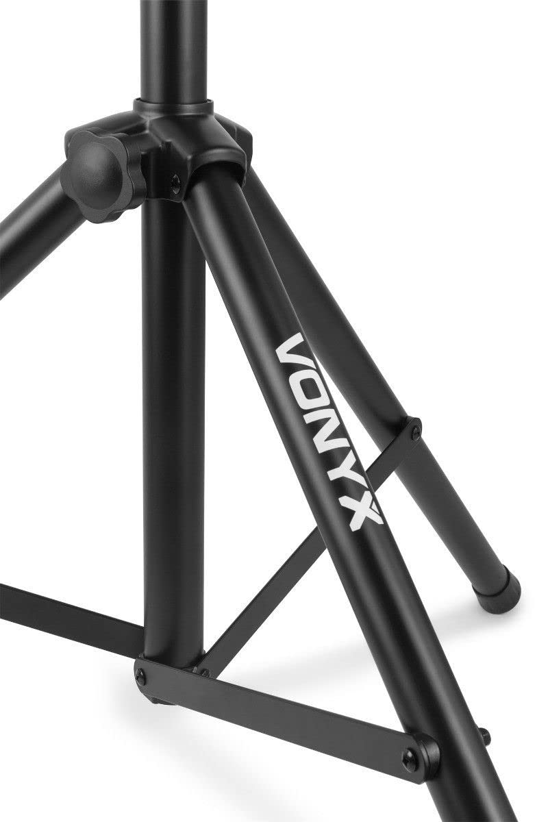 Vonyx LS04 Pied d'Enceinte Pliable, Hauteur Réglable 136-200cm, Insert 35mm, 80 kg Max., Trépieds à Embouts en Caoutchouc, Excellente Stabilité, Idéal pour Bien Diffuser Le Son en Hauteur