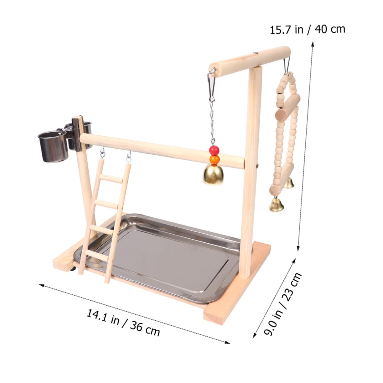 COLLBATH Supporto da Gioco per Pappagalli in Legno Ciotola in Acciaio Inox, per Gabbia o Giardino, Stabile e Resistente Colore Casuale