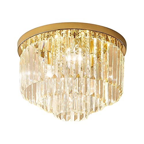 Gopmmy Modern French Gold Crystal Chandelier Ceiling Light,16" Semi Flush Mount 5-Lights 3-Tier Crystal Round Chandelier Light for Bedroom Living Room by Gopmmy - Used condition - Image 9