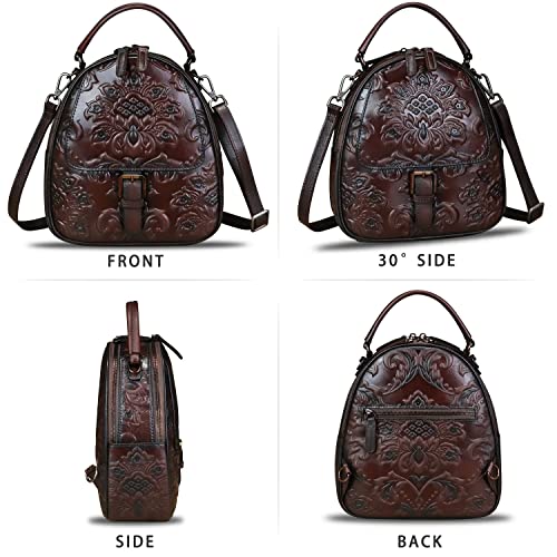 Image of Genuine Leather Backpack for Women Crossbody Shoulder Bag Vintage Rucksack Fashion Knapsack Purse Daypack Bag (Coffee)