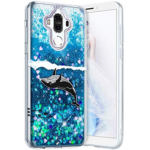 Robinsoni Case Compatible with Huawei Mate 9 Phone Cover Flexible Huawei Mate 9 Case Silicone TPU Case 3D Liquid Floating Cover Sparkle Bling Cover Shockproof Case Bumper Case Whale 2