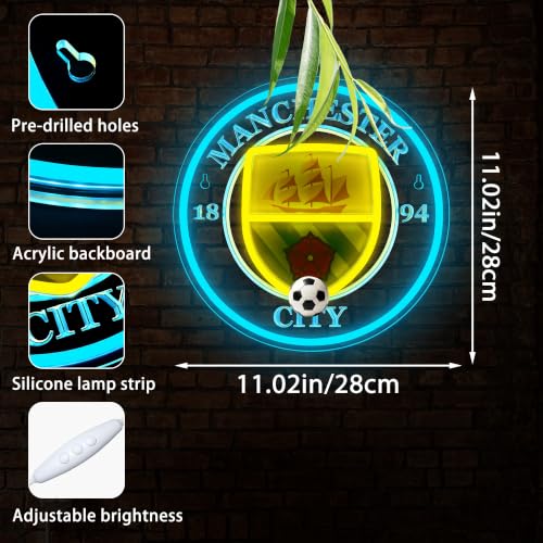 Image of Football Neon Sign for Wall Decor Soccer Team Logo LED Light for Man Cave