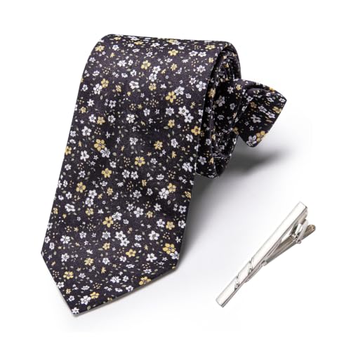 Image of Barry.Wang 100% Cotton Floral Ties for Men 63 inch Extra Long Necktie Clip | Fashion Cotton Printed Neckties,Wildflower 2.76 inch Ties Skinny,Gift Box,Groomsmen Wedding Engagement Graduation