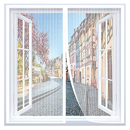 Magnet Fliegengitter Fenster Innen 95x215cm,Insektenschutz Fenstervorhang,Magnetisches Fenstermoskitonetz,Moskitonetz Für Fenster,Klebmontage ohne Bohren,Weiß Cover