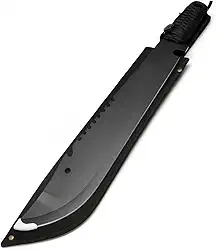 Lucena Facão Full Teng Militar Tático, Lâmina Preta 36cm em Aço Inox, Cabo 14cm, para Camping, Pesca, Trilhas, Caça, com Bainha em Poliéster