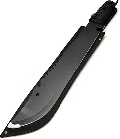 Lucena Facão Full Teng Militar Tático, Lâmina Preta 36cm em Aço Inox, Cabo 14cm, para Camping, Pesca, Trilhas, Caça, com Bainha em Poliéster