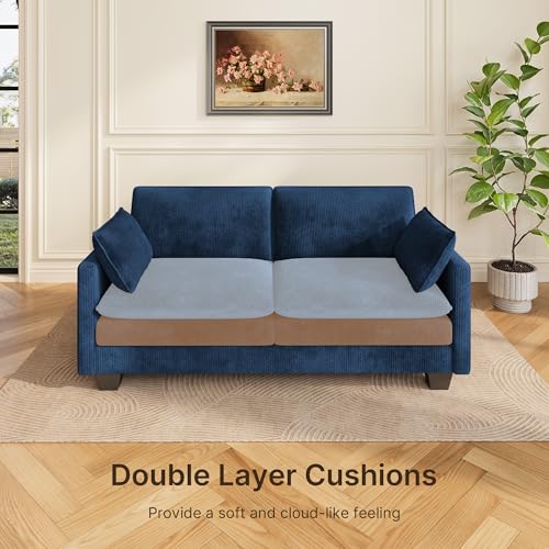 Image of Gizoon 75 inch Small Cloud Loveseat Couches for Living Room, 2 Seater Love Seat Sofa with Comfy Deep Seat, Small Washable Couches with Removable Corduroy Cover for Apartment, Blue