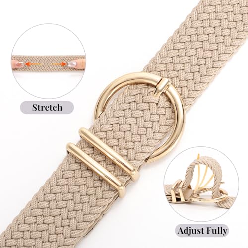 Image of JASGOOD Women Men Braided Woven Elastic Stretch Waist Belt Golf Canvas Fabric Casual Belt for Jeans Pants