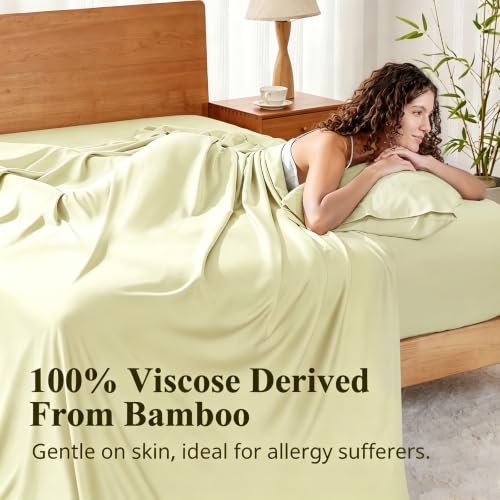 Image of Twin Size Sheet Set, Viscose Bamboo Sheets for Bed Set 3pcs, 100% Viscose Derived from Bamboo, Hotel Luxury Silky & Cooling for Hot Sleepers, Deep Pocket Up to 17 inch, Creme