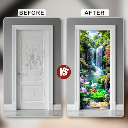 Image of Nuxovilar Swan Pond Door Stickers Peel Stick PVC 30.3x78.7 Inches