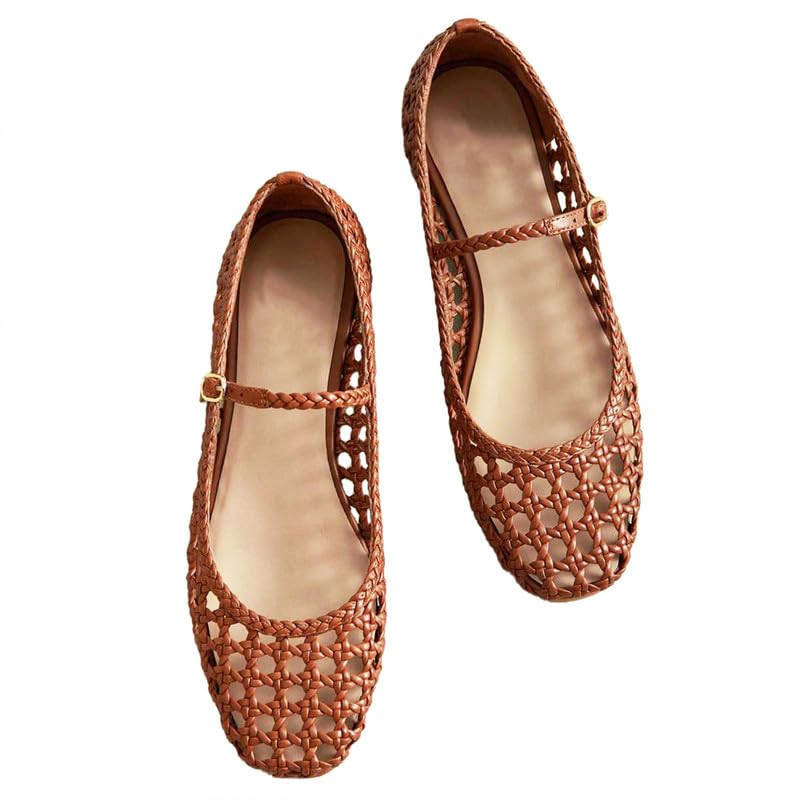 Mesh Mary Jane Flats for Women Round Toe Woven Ballet Flats with Ankel Strap Breathable Casual Flats Shoes3
