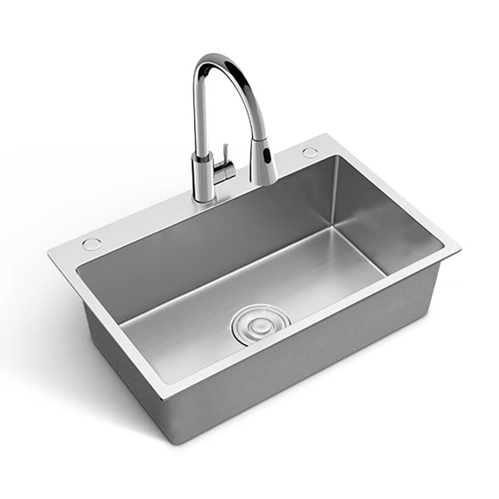 ZQFHSX Stainless Steel Sink 1 Bowl, Built-in Sink, Rectangular Single Bowl Kitchen with Basket Strainer, for Undermount and Flushmount Intallation (68x45cm)