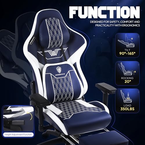 Image of Dowinx Gaming Chair with Footrest, Ergonomic Computer Chair with Comfortable Headrest and Lumbar Support, Game Office Chair for Adults Pu Leather High Back, 350LBS, Blue