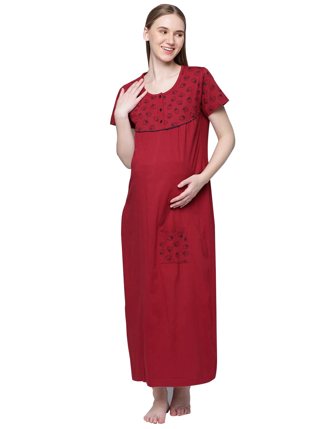 Womens 100% Cotton Printed Maternity Night Dress-image-1