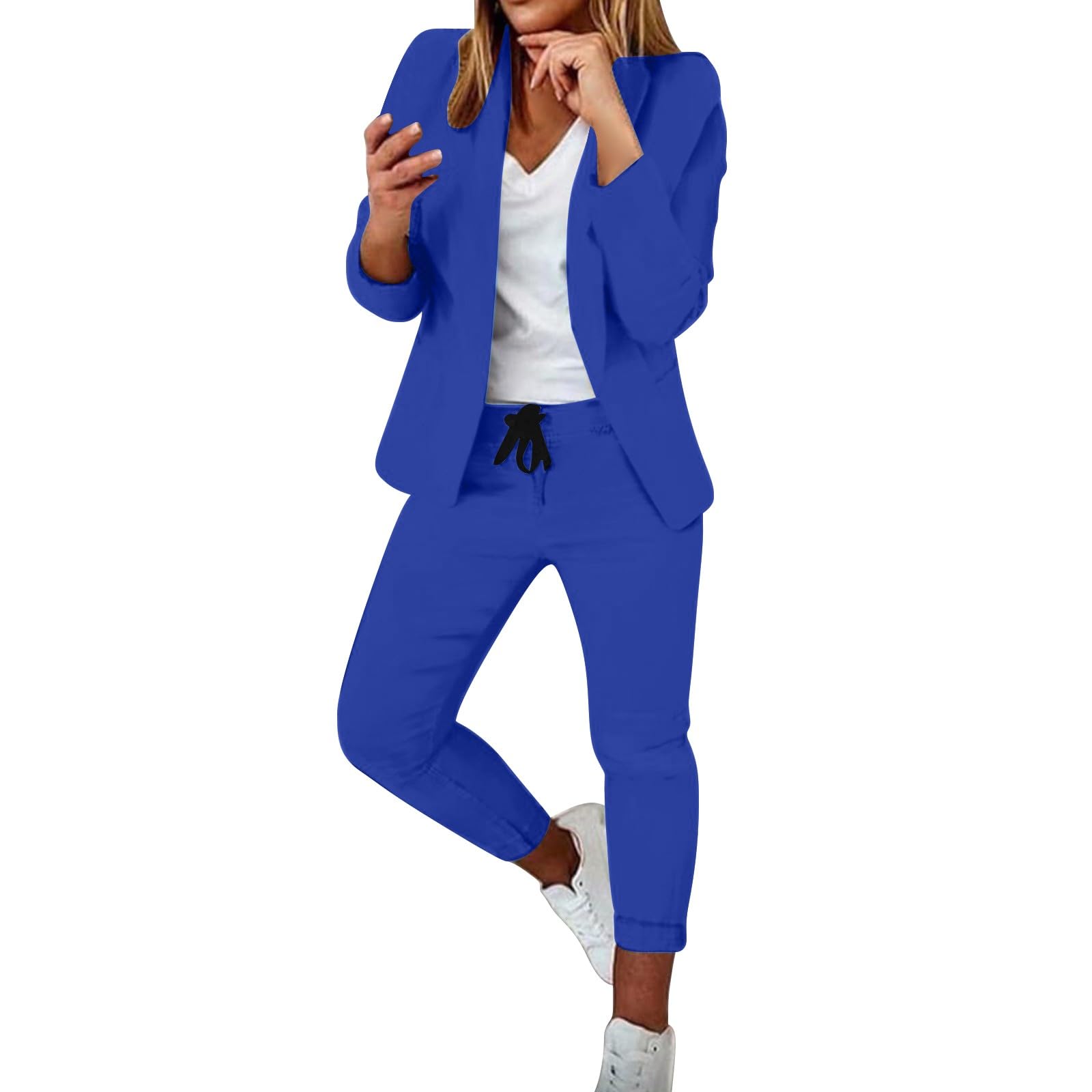 Tailleur Femme 2 Pièces – Veste Blazer Et Pantalon élastique | 65% Coton, 35% élasthanne | Pour Bureau, Cérémonie, Tenue élégante Quotidienne - 5