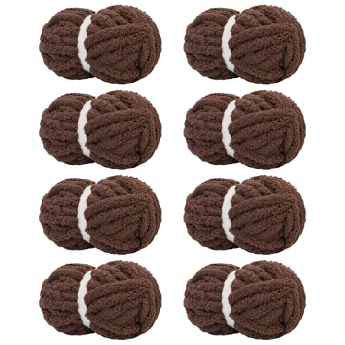 Image of Chunky Yarn for Hand Knitting Soft Jumbo Bulky Fluffy Chenille Yarn for Crocheting Blanket Scarf DIY 8 Pack (Chocolate, 28yds, 8 Ounces Each)