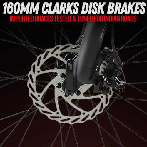 Image of FitTrip Fox Rush 27.5T | Single Speed MTB | Jak 7 Dual Disk Brakes | Lockout Suspension I 1030 Alloy Frame w /Internal Cabling | Unisex (Rosso Red, 27.5)