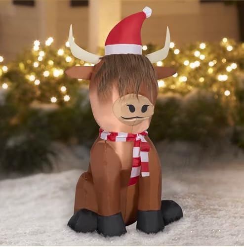 Highland Cow In Santa Hat Holiday Outdoor Inflatable #TOP4