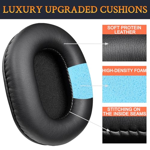 Image of SOULWIT Ear Pads Cushions + Headband Cover, Replacement Kit for ATH M50, M50X, M50XWH, M50XBT, M50XBT2, M50S /LE Headphones, Replacement Headstrap Pad & Earpads Repair Part (Black)