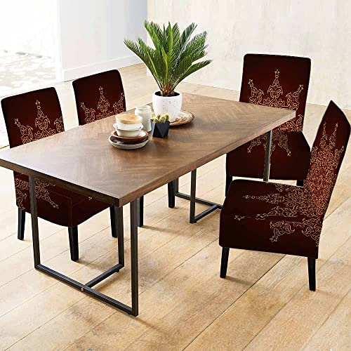 Numland Moroccan Floral Pattern Dining Room Chair Covers Luxury Gold Lace Elegance Ethnic Blossom 1 Pack Short Stretchable Polyester Removable Washable For Home Kitchen Restaurant Banquet #TOP2