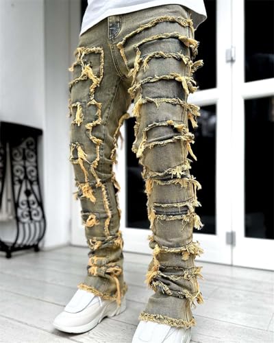 Andongnywell Men's Ripped Skinny Biker Jeans Slim Fit Distressed Destroyed Pants with Zipper Stretch Trousers2