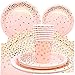 JJQHYC 40 Pezzi Stoviglie per Feste Rosa Stoviglie de Compleanno Set di Stoviglie Usa e Getta Piatti di Carta Tovagliolo Bicchiere di Carta