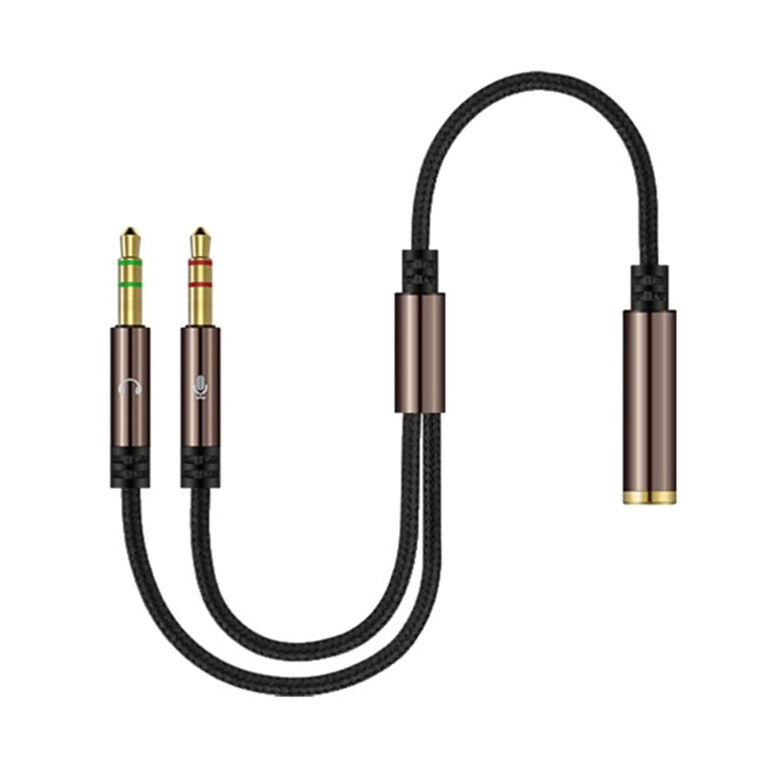 3.5mm Jack Microphone Audio Headset Splitter Cable Nylon-Braided,2 Male Audio/Mic to 4 Pole Combo Female AUX Adapter Computer(1.0M)