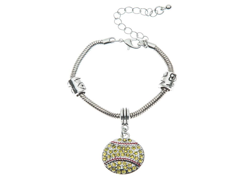 Infinity Collection Softball Charm Bracelet, Sparkling Rhinestone Pendant on Adjustable Snake Chain, Elegant Sports Jewelry & Gift for Softball Players, Teens, and Fans