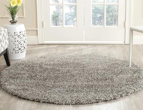 Image of Solid Fluffy Rugs and Carpet for Hall and Drawing Room 5x5 Round M-1