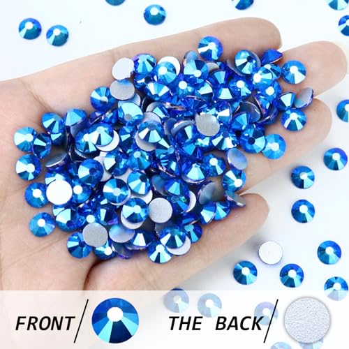 Image of 288PCS SS30 Crystal Glass Flatback Rhinestones, Round Flat Back Crystal Gems for Nail Art and Craft Clothes, Glue Fix Diamond Stones Capri Blue AB (6.4-6.6mm)