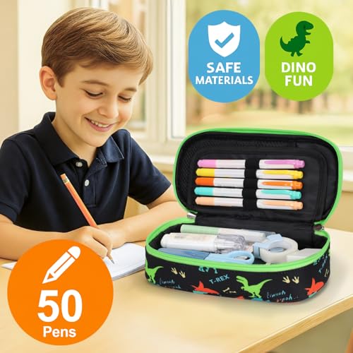 Image of Cambond Pencil Case for Boys - Cute Pencil Case for Kids Large Capacity Pencil Pouch for School, Pencil Cases Only, Black Dinosaur