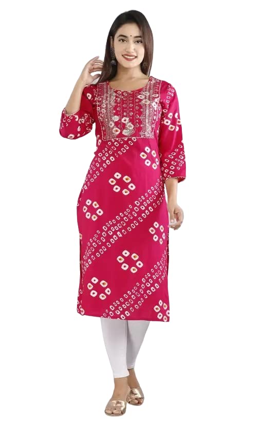Women Rayon Printed Embroidery Straight Kurti | Kurti for Women Kurti | Ladies Kurti | Long Kurti for Women | Printed Kurti for Women