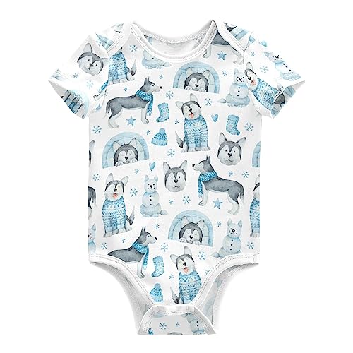 Image of Ollabaky Unisex Baby Bodysuits Christmas Husky Dogs Short Sleeve Cotton Baby Clothes for Girls 0-24 Months, 9M