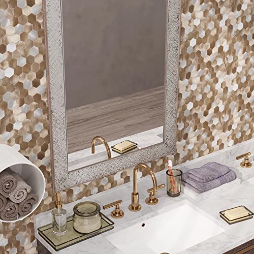 Avant Decor | Aluminum Small Hexagons Tiles | Peel And Stick Kitchen Backsplash Tiles | Stick On Wall Tiles | Easy Diy Installation | 5” X 5” | Sample Tile #TOP4