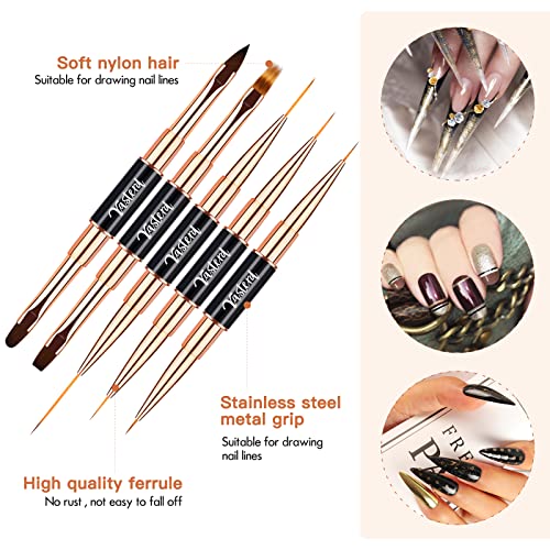 Image of Yasterd Nail Art Brush Set,Professional 5pcs Double-Ended Nail Art Brushes