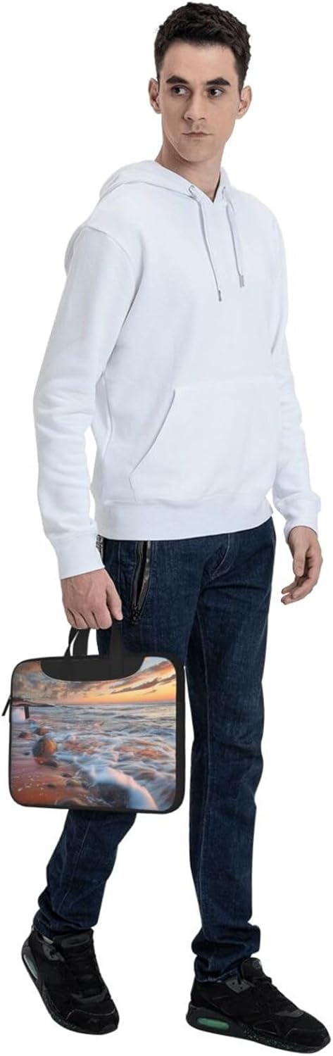 Beach Maui Hawaii Sunset Sea Waves Clouds Printed Laptop Bag, Three Layer Protection Shockproof Crossbody Laptop Shoulder Bag for Men and Women, black, 14 inch