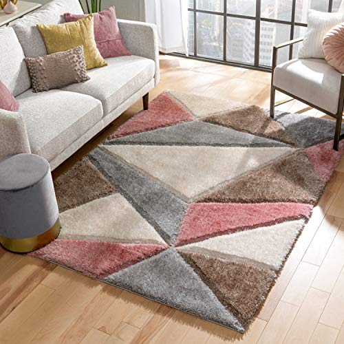 Image of 2x4 feet Soft Runner Rug for Living Room and Bedroom, Modern Indoor Floor Carpet with Non-Slip Backing, Comfortable Decorative Home Decor Rug, Easy Clean & Durable- (3D Pink T, Rectangular)